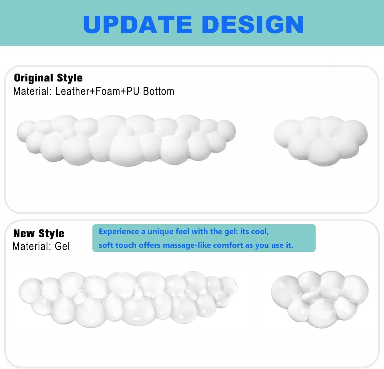 Gel Cloud Keyboard and Mouse Wrist Rest Set, Cute Ergonomic Wrist Support and Arm Support Keyboard Rest for Typing Pain Relief，Suitable for Office/Computer/Laptop/Gaming (Transparent White Set)
