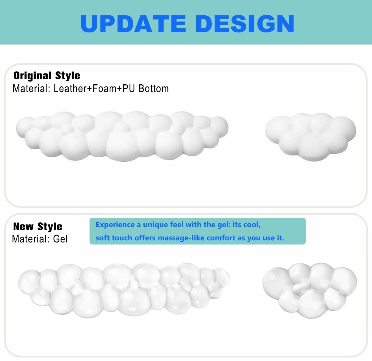 Gel Cloud, set di poggiapolsi per tastiera e mouse, grazioso supporto ergonomico per polso e supporto per braccio, per alleviare il dolore, adatto per ufficio, computer, laptop, gaming (set bianco