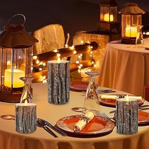 Vickiss Flameless Candles Battery Operated Candles 4" 5" 6" Set of 3 Birch Effect Real Wax Pillar LED Candles with 10-Key Remote and Cycling 24 Hours Timer Vickiss Flameless Candles Battery Operated Candles 4 5 6 Set of 3 Birch Effect Real Wax Pillar LED Candles with 10 Key Remote and Cycling 24 Hours Timer