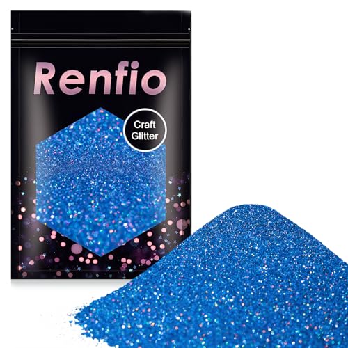 Renfio Holographic Ultra Fine Glitter Powder 3.5oz/100g Metallic Resin Suppies Glitter PET Flakes Crafts Sequins 1/128 0.008 0.02mm Epoxy Chips Flakes for Tumblers Slime Gift Nail- Laser Ocean Blue