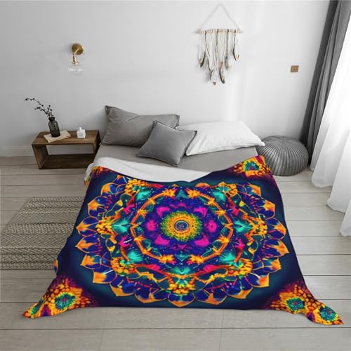 Couverture mandala super douce 150x200 cm lavable pour lit et canapé