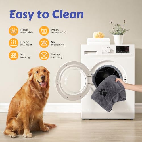 YAMAIDUO 2 Unidades Toalla para Perros 100 x 50 CM, Toalla Perro Secado Rapido Microfibra Extra Absorbente y Suave, Toallas Perro para Gatos, Perros u Otras Mascotas, Gris - imagen 5