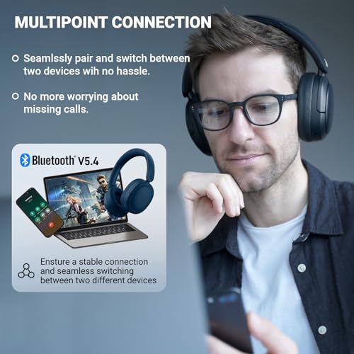 Edifier V80 Hybrid Active Noise Cancelling Headphones, Wireless Over-Ear Bluetooth 5.4 Headphones, Al Clear Calls, 45H Playtime, Customize via an App, Fast Charging, Foldable, Comfortable Fit (navy) - Image 5