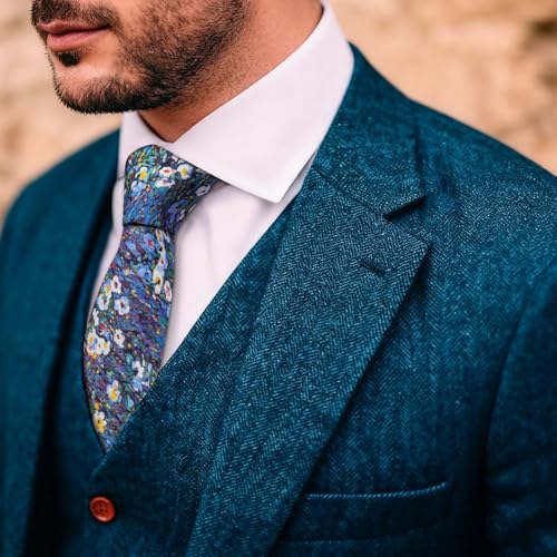Image of Barry.Wang 100% Cotton Floral Ties for Men 63 inch Extra Long Necktie Clip | Fashion Cotton Printed Neckties,Wildflower 2.76 inch Ties Skinny,Gift Box,Groomsmen Wedding Engagement Graduation