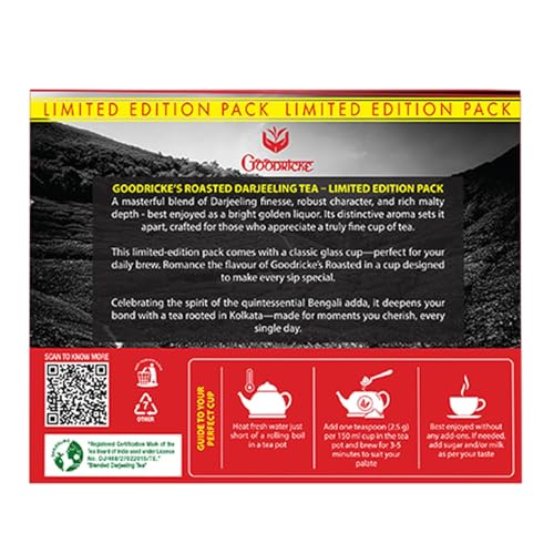 Image of Goodricke Roasted Darjeeling Tea Limited Edition 250gm with Free Cup Inside | Flavoury Golden Orange Pekoe | Premium Long Leaf Black Tea | Rich Taste Aroma | Single Estate | Bold