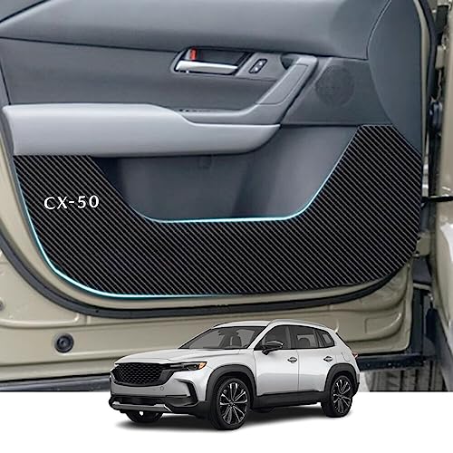Kakash Custom Interior Accessories for Mazda CX-50/CX50 2023 2024 2025 Leather Door Anti Kick Pad Stickers,Side Edge Film Protector Stickers 4 Pieces/Set(Carbon Fiber)