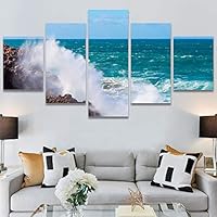 SIGNWIN 5 Panel Canvas Wall Art Modern Art Beach Coastal Multicolor Photography Relax/Calm Romantics for Home Decorations Ready to Hang - 60