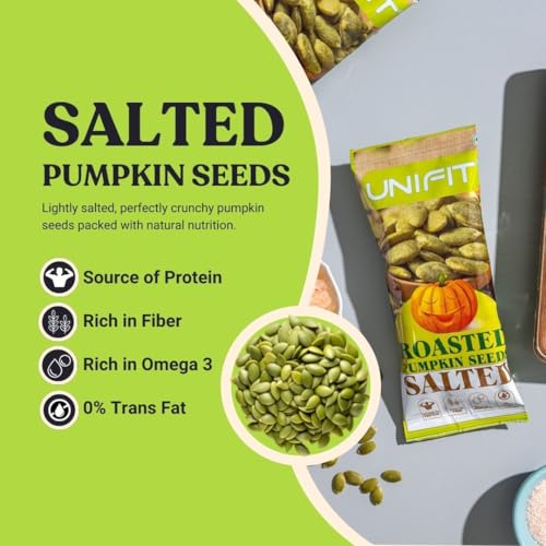 Image of UNIFIT Roasted Salted Pumpkin Seeds 30g | Premium Crunchy Pepitas | High-Protein Healthy Snack for Office, Travel, and Gym