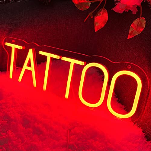 Image of TATTOO Neon Sign For Spa Beauty Room Nail Brows Lashed Salon Studio LED Wall Art Decor For Business Stores Logo Barber Shops Led Word Indoor Custom Neon Lights 5V USB Powered Red 40x13.5cm
