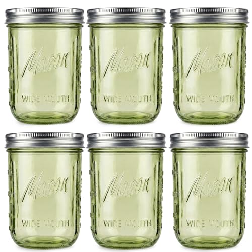 WELLIFE 6-Pack Mason Jars 16 oz with Lids – Wide...