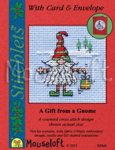 MouseloftCounted Cross Stitch Christmas Card Kit - A Gift From A Gnome - Includes Card and Envelope (014-S33stl)