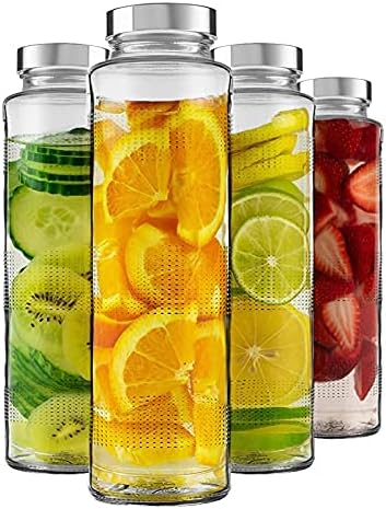 Set of 4 Glass Bottle for Milk | Juice | Water | Shakes & All Types Of Liquid With Airtight Leak Proof Gold Cap | Glass Bottles | Fridge Storage Glass Bottle 750ML