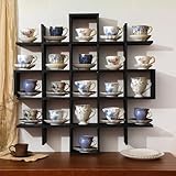 Suzile Oversize Tea Shelf Rustic Wooden Coffee Display Shelves Wooden Floating Curio Shelf Mounted Tea and Saucer Rack Holder for Kitchen Station Bar Accessories(Black)