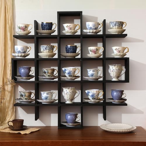 Suzile Oversize Tea Shelf Rustic Wooden Coffee Display Shelves Wooden