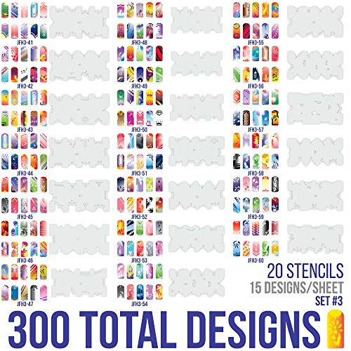 Custom Body Art Airbrush Nail Stencils - Design Series Set # 3 Includes 20 Individual Nail Templates With 12 Designs Each For A Total Of 240 Designs Of Series #3 #TOP1