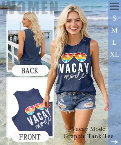 Image of Vacay Mode T Shirts for Women Summer Beach Hawaii Vacation Short Sleeve Tops Holiday Cruise Getaway T Shirts