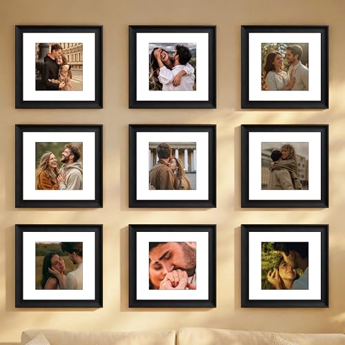 Image of Art Street Wooden Photo Frame for living room, Aesthetic Cave Design Photo Frames for Photograph, Art Work, Certificates Set of 9 (8x8 Inch, Black)