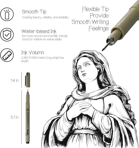 Image of Micro Fineliner Pens Set of 12 - Black Waterproof Archival Ink Drawing Pens | Precision Art Markers for Sketching, Outlining, Illustration, Manga & Calligraphy