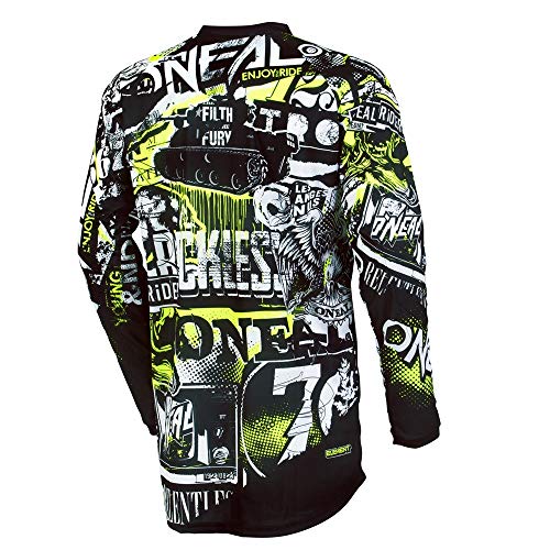 O'NEAL | Motocross-Shirt Langarm | Kinder | MX MTB Mountainbike | Passform für Maximale Bewegungsfreiheit, Eingenähter Ellbogenschutz | Element Youth Jersey Attack | Schwarz Neon-Gelb | Größe M