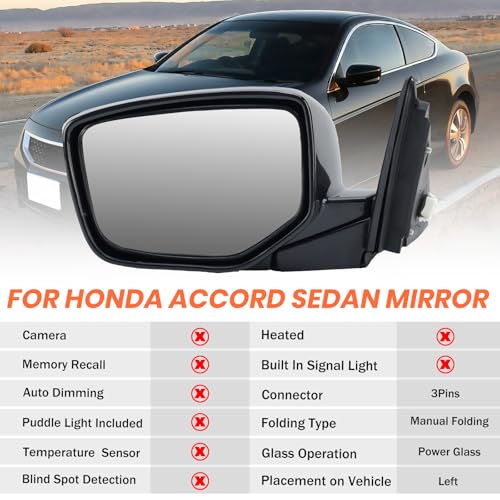 MOFOAP Driver Side Mirror Compatible With 2008 2009 2010 2011 2012 Honda Accord Sedan LX, LX-P,Mirror with Power Glass,Non-Heated,Manual Folding Replace HO1320230(3 Pins) by MOFOAP - Used condition - Image 2