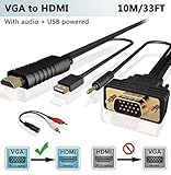 FOINNEX VGA a HDMI 10M/Metros Adaptador/Convertidor Cable con Audio,(Conversor de PC Antigua a TV/Monitor con HDMI Hembra Conector) Activo Hacer Cable VGA a HDMI Macho,1080P