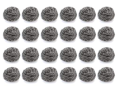 Lawei Pack of 24 Stainless Steel Scourer - Handle 30 Gram Weight - Large Kitchen Cleaning Tool Steel Wool Scrubber for Clean Pot, Pans, Grills and Oven
