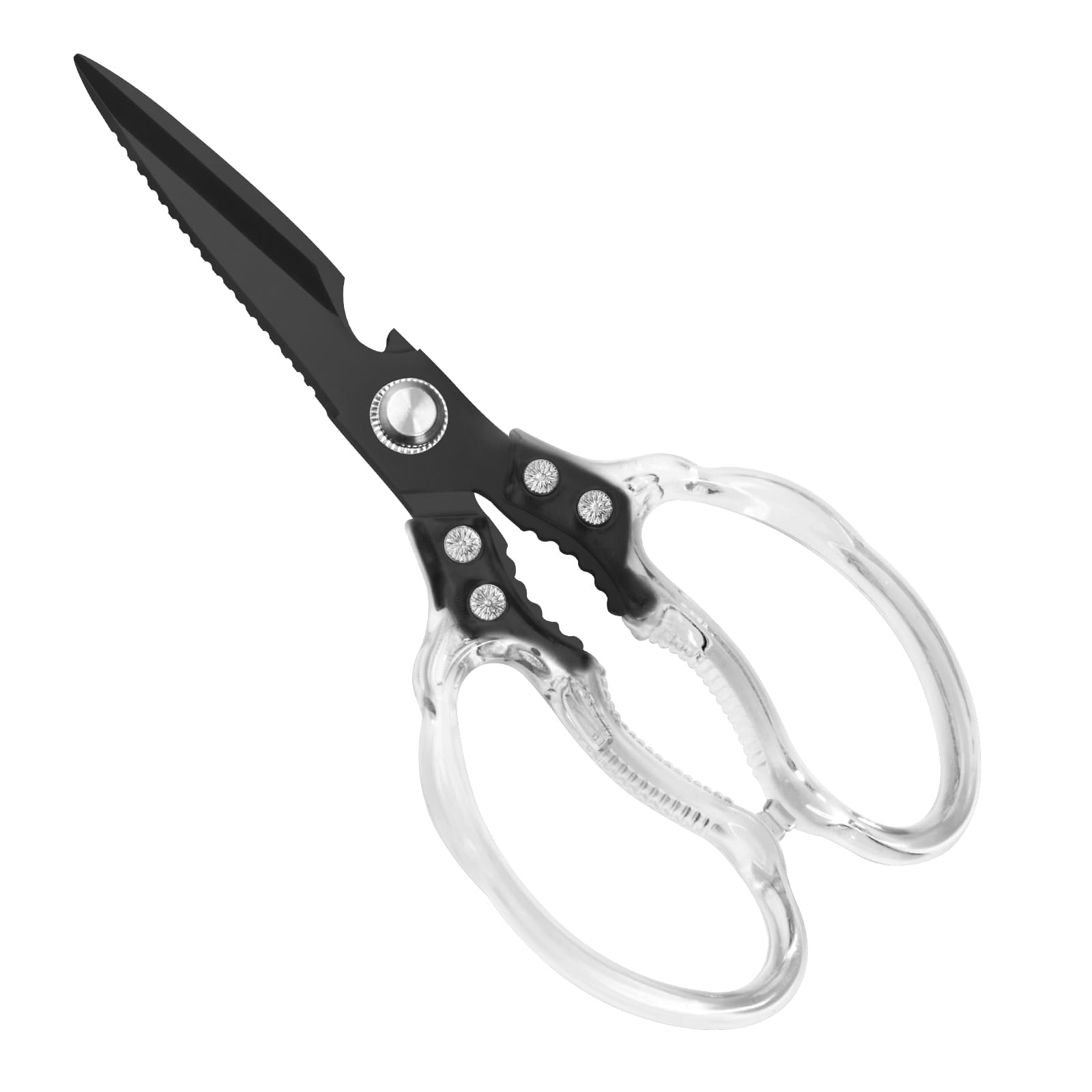 CGBE Kitchen Scissors, Multi-Purpose Kitchen Shears, Heavy Duty Dishwasher Safe Food Scissors for Chicken, Poultry, Fish, Meat & Herbs with Non-Slip Grips (Transparent Black)