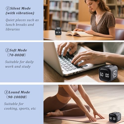 Image of Rotating Pomodoro Timer 5,10,30, 60 Minutes Preset,Desk Productivity Flip Timer, Visual Cube Countdown Stopwatch,Custom Modes /Vibration /High /Low Volume,ADHD Timers, for Study, Work, School, Kitchen