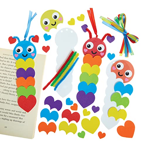 Baker Ross FX455 Raupe Regenbogen Herz Lesezeichen Kits - 8er-Pack Schaumstoff Sticker Bastelsets zum Gestalten