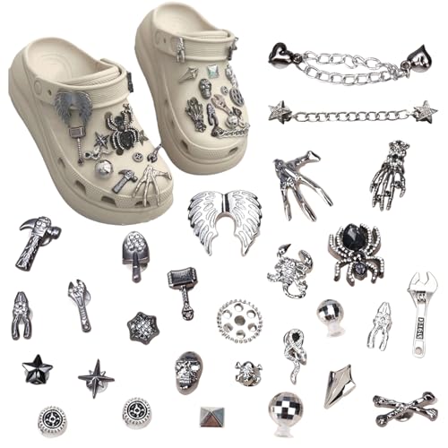 LZDGCC Halloween Punk Shoe Charms for Adult Black Gothic Shoe Decoration Charms for Clog Sandals DIY Shoe Charm Accessories for Halloween Party Favor Birthday Party Accessories