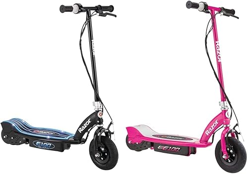 Razor Patinete eléctrico E100 para niños de 8 años en adelante, neumático delantero de 8 pulgadas, freno delantero accionado a mano, hasta 10 mph y