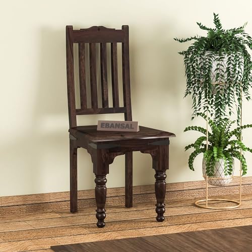 Image of Jaipuri Wooden Dining Chairs Set of 2 for Kitchen & Dining Room, Two Seats, Solid Sheesham Wood, Walnut Finish