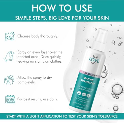 Image of THE LOVE CO 01% Salicylic Acid Body Wash + Acne Body Spray| Body & Back Acne | Prevents Dry, Rough, Bumpy, and Strawberry Skin | Deep Cleanses Skin Combo Pack of 2