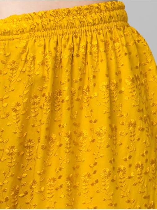 Image of Women's Palazzo Pants Rayon Trousers Chikankari Embroidered Lace Trim Wide Leg Straight Fit Flared Palazzo for Girls & Women