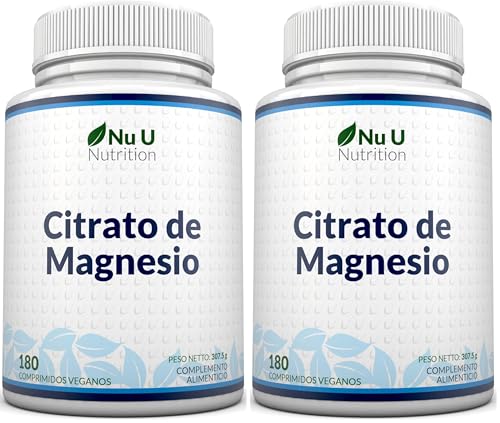 Citrato de Magnesio Puro 700mg - 180 Comprimidos Veganos - 6 Meses de Suministro - 200mg de Magnesium Elemental de Alta Biodisponibilidad - Fabricado en Europa - Nu U Nutrition (Paquete de 2)