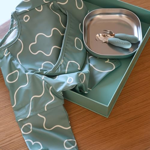Miniatura 7 de Béaba, Set De Comida Bebé Regalo De Nacimiento Completo Desde 4 Meses Plato Inox Microondas, Cubiertos Ergonómicos, Babero Con Mangas, Caja Recuerdo Materiales Saludables Duraderos, Verde Salvia
