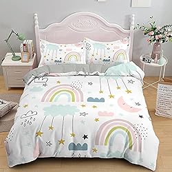 Fundas Nordicas Infantiles Kiabi SJSXWQN Funda Nordica Cama 105 Infantiles Arcoiris Rosa Edredon Cama 105 para Niñas Niños con Cremallera Suave y cómodo Microfibra Fundas Nordicas 180x220 cm + 2 Fundas de Almohada 50x80 cm