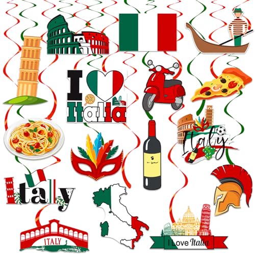 Italian Party Hanging Swirls I Love Italy Hanging Decorations 20PCS Italian Birthday Party Supplies Hanging Swirls Italian Decorations Party Theme Italy Ceiling Streamers for Pizza Party Favor Decor