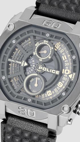 Image of Police Quartz Analog with Grey Dial Black Leather Strap Watch for Men - PLPEWGF0040002