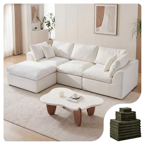 Amsleekey 108' Cloud Sectional Couches, with 1 Extra Washable Cover, L Shaped 25.6' Deep Seat Couch...