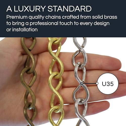 Image of RCH Hardware CH-20L-PN-3 Decorative Solid Brass Chain for Hanging Large Light Unwelded Wire (3 ft /1 Yard) (Polished Nickel)