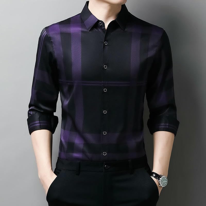 Men's Spring Plaid Casual Versatile Trendy Long Sleeve Shirt3