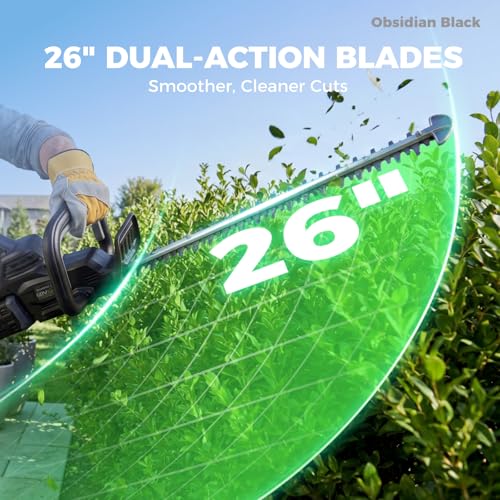 Image of NovorikX 60V 26 inch Cordless Hedge Trimmer Electric Hedge Trimmer with 2.5Ah Battery, Dual-Action Blades, 3 /4 inch Cutting Capacity, 3,000 SPM Blade Speed, Wrap-Around Handle, Lightweight Obsidian Black
