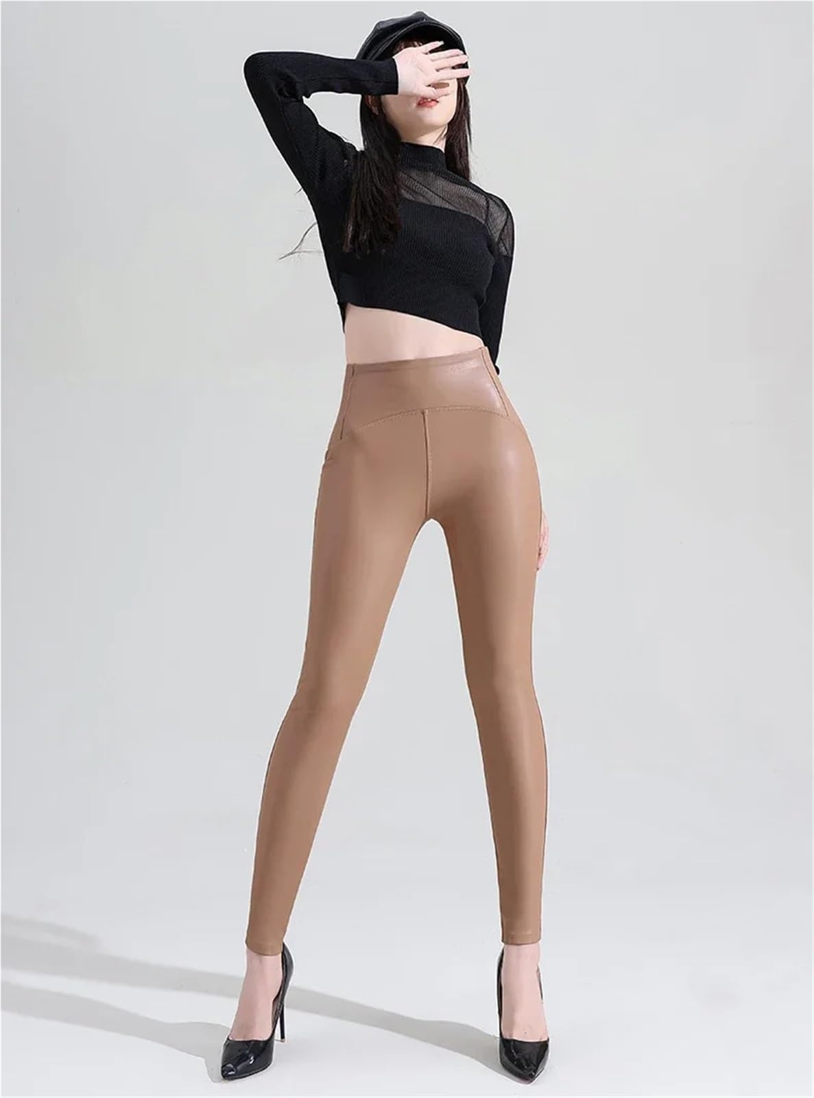 Lederhosen Damen 1pc Damen Herbst Pu Leder Leggings Hohe Taille Hose Mädchen Stretch Weiche Dünne