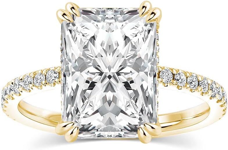 4.5 Carat Radiant Cut Lab Created Moissanite Engagement Ring for Women, D Color VVS1 Sterling Silver Promise Ring with Pavé Band
