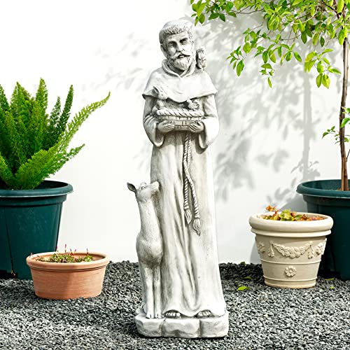 Glitzhome Gh50528 St. Francis Religious Garden Decor Statue Feeds Animals, 36.25 Inch, Antique Beige #TOP22