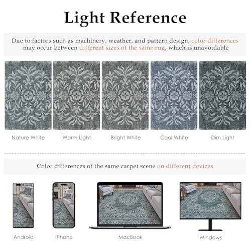 5x7 Area Rug Gray Washable Vintage Distressed Living Room Carpet Large Bedroom Indoor Medallion Floral Non Slip Retro Throw Floor Mat for Office Dining Room Kitchen Bathroom
