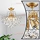 Majhoiw Goldener Kristall Kronleuchter Deckenleuchte, luxuriöse Kristall Semi Flush Mount Deckenleuchte für Esszimmer, Schlafzimmer, Flur, Bar und Küche, 4 Flammig E14 Deckenlampe