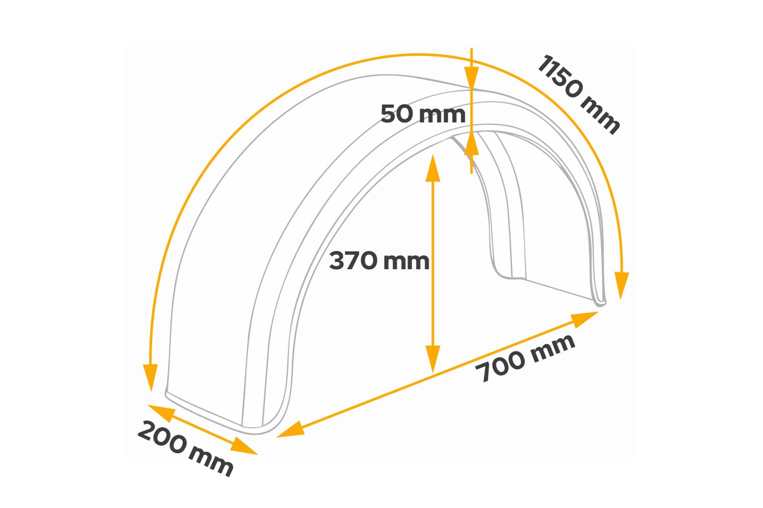 DOMAR Guardabarros Simple para Remolque 13 y 14 Pulgadas Paso de Rueda Plano de plástico 700 x 200 mm Cubierta Protectora antibarro Accesorio carrocería vehículos Ligeros