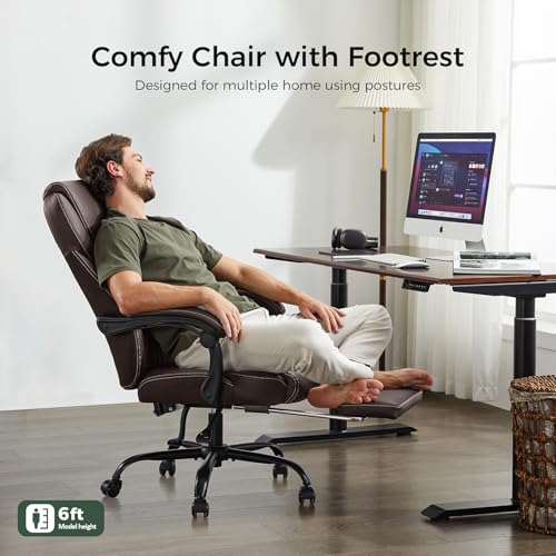 Image of amseatec Big and Tall Office Chair with Footrest, Lumbar Support, Brown